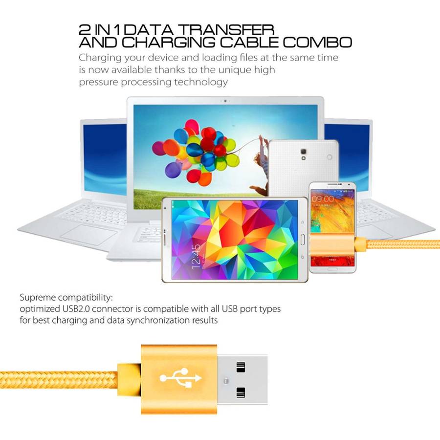 3A Woven Style Metal Head Micro USB to USB Data / Charger Cable, Cable Length: 3m(Yellow)