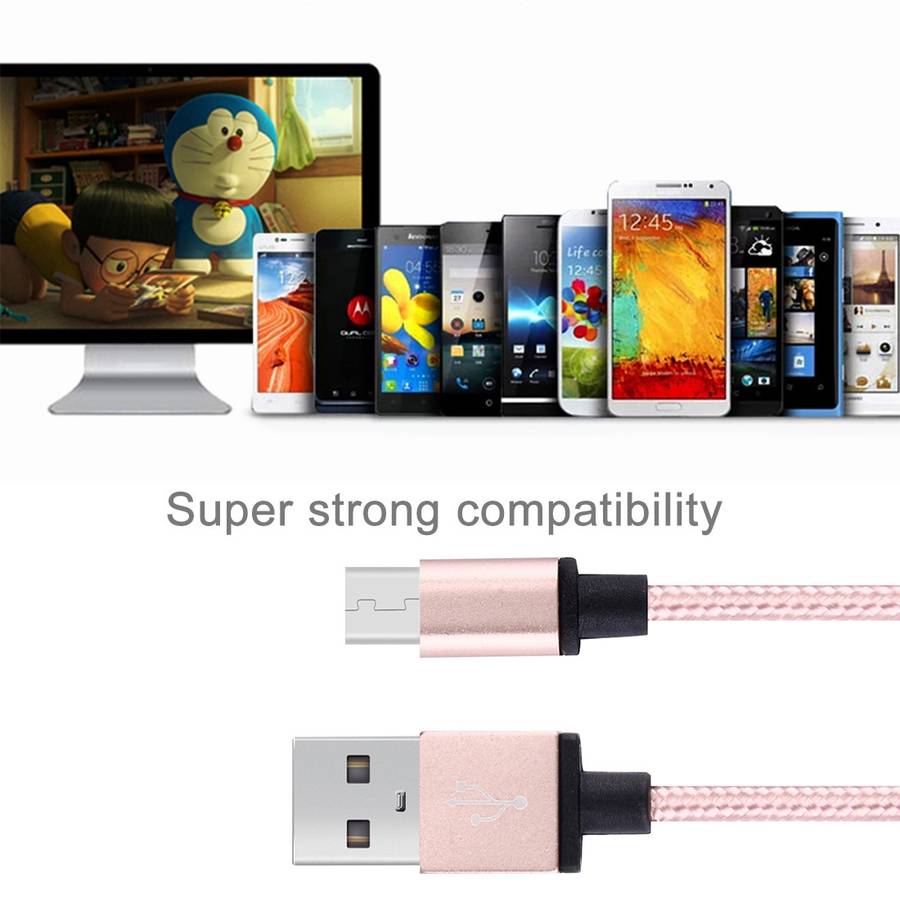 1m Woven Style Metal Head 58 Cores Micro USB to USB 2.0 Data / Charger Cable