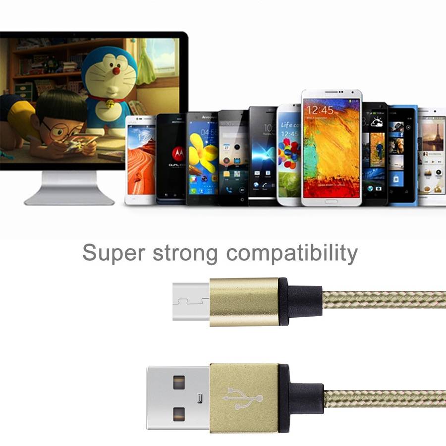 1m Woven Style Metal Head 58 Cores Micro USB to USB 2.0 Data / Charger Cable