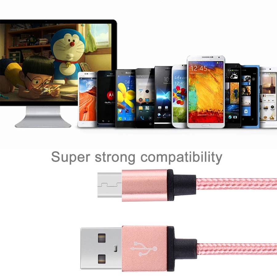 1m Woven Style Metal Head 58 Cores Micro USB to USB 2.0 Data / Charger Cable for Sam ... (Magenta)