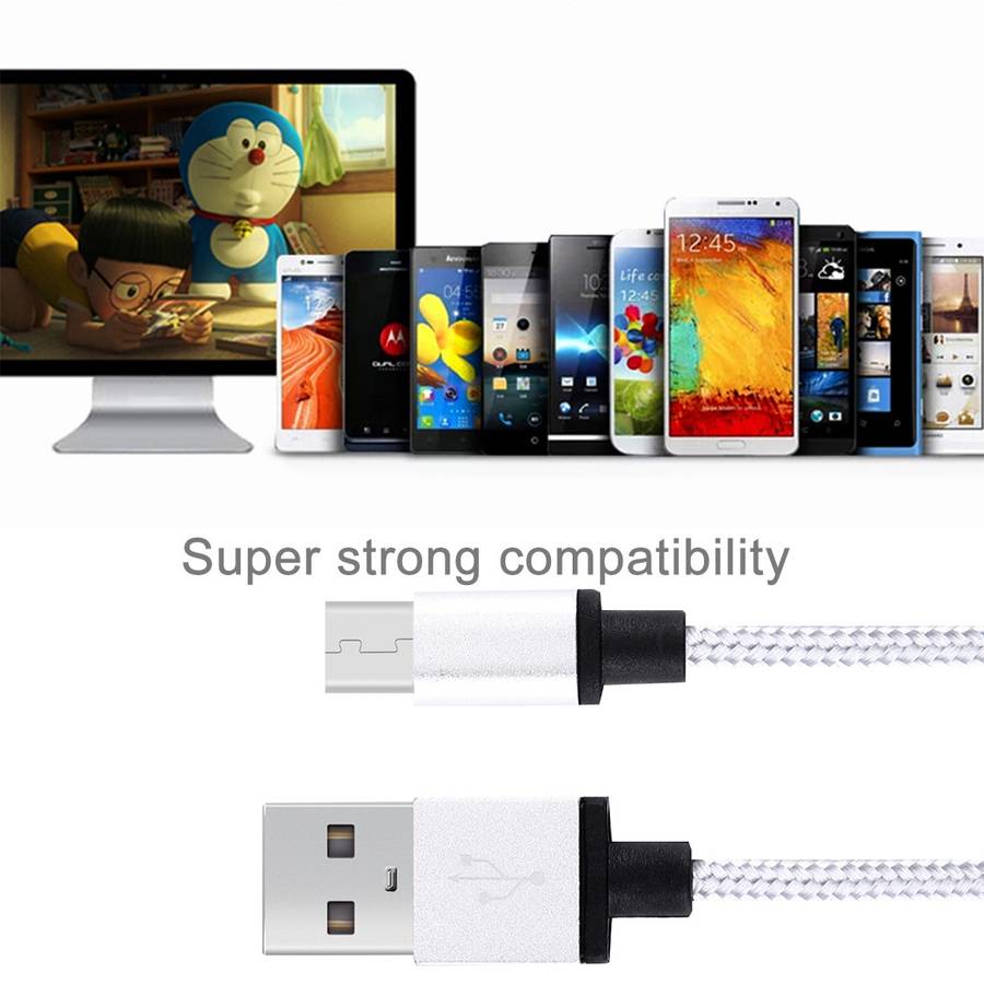 1m Woven Style Metal Head 58 Cores Micro USB to USB 2.0 Data / Charger Cable