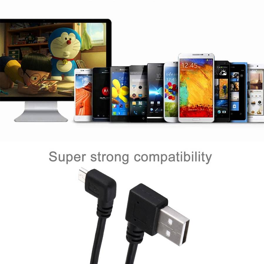 20cm USB 2.0 Male Bent Right Turn Reversion 90 Degrees to Micro USB Male Bent Data Charging Cable