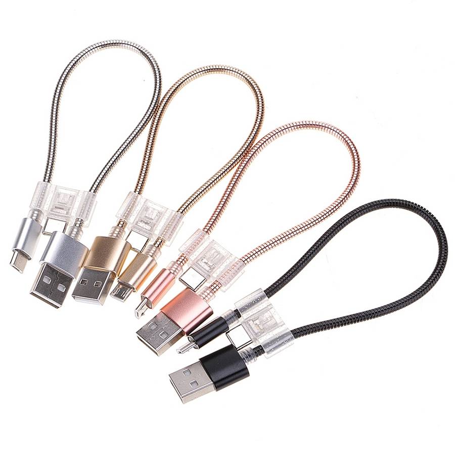 24cm 2A Micro USB + USB-C / Type-C to USB Flexible Data Charging Cable(Silver)