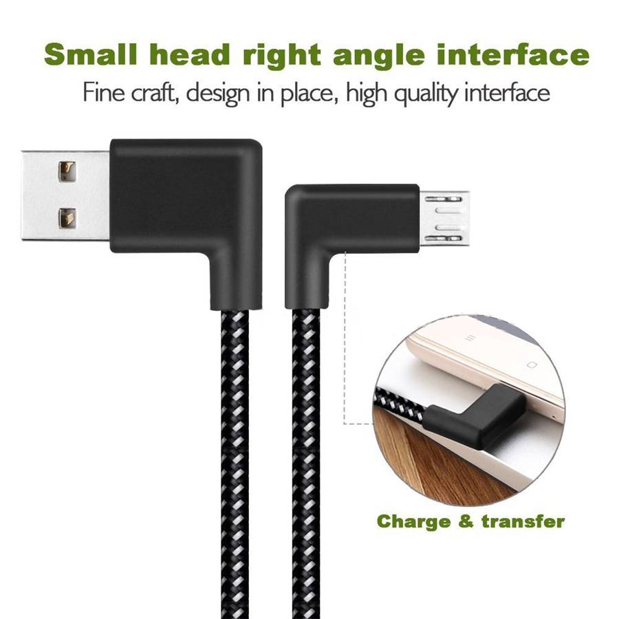2m 2A USB to Micro USB Weave Style Double Elbow Data Sync Charging Cable