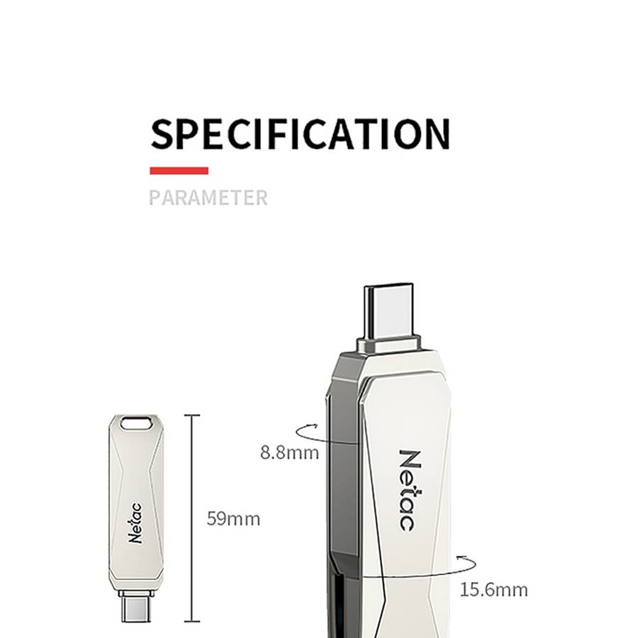 Netac U782C 32GB USB-C / Type-C + USB 3.0 360 Degrees Rotation Zinc Alloy Flash Drive OTG U Disk