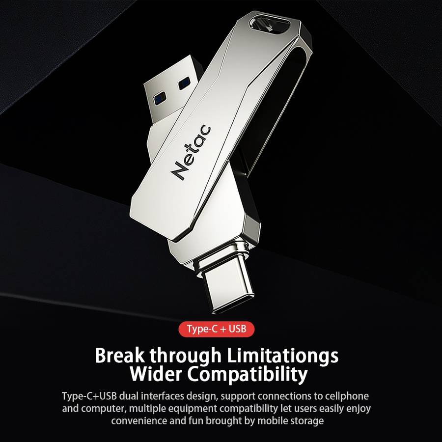 Netac U782C 32GB USB-C / Type-C + USB 3.0 360 Degrees Rotation Zinc Alloy Flash Drive OTG U Disk