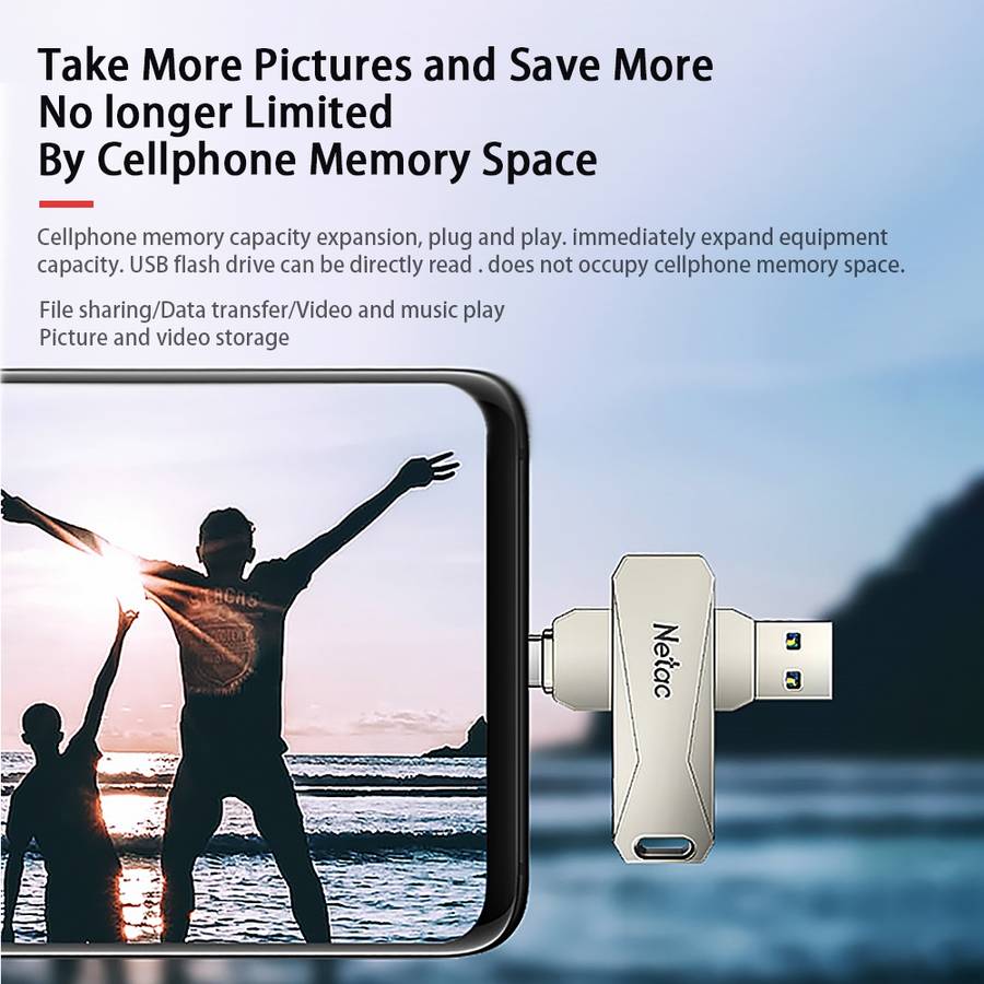 Netac U782C 32GB USB-C / Type-C + USB 3.0 360 Degrees Rotation Zinc Alloy Flash Drive OTG U Disk