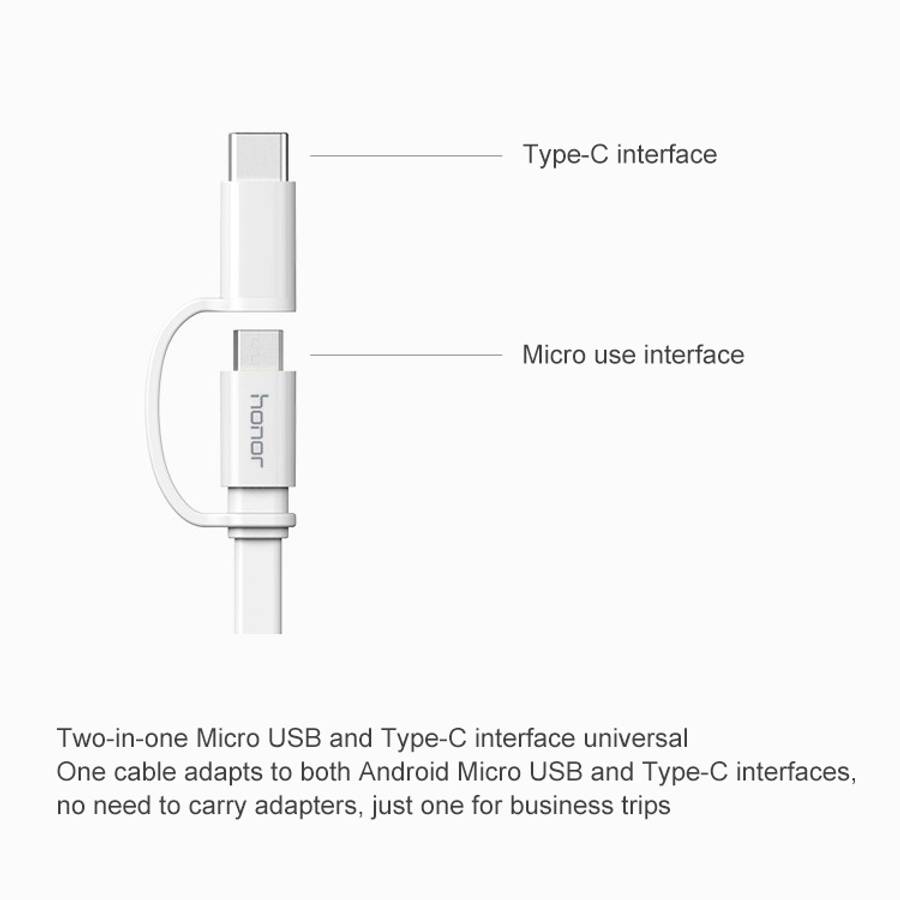 Original Honor AP55S 2 in 1 2A USB to USB-C / Type-C + Micro USB Interface Charging an ... (White)