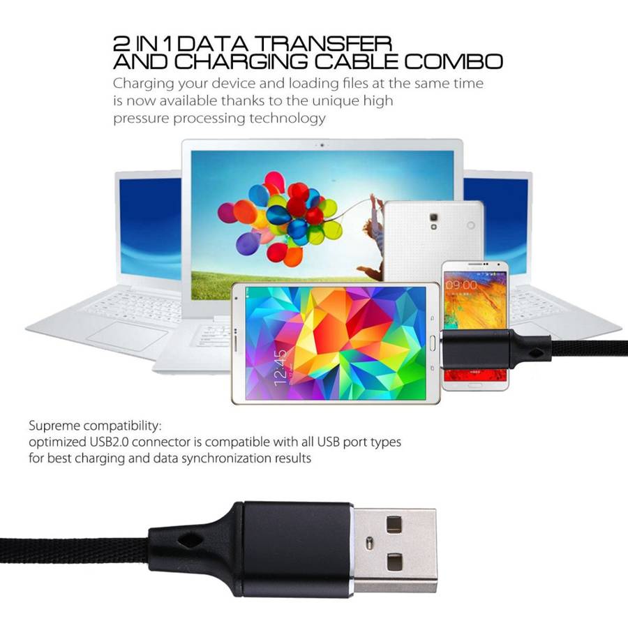 1m 2A Output USB to Micro USB Nylon Weave Style Data Sync Charging Cable