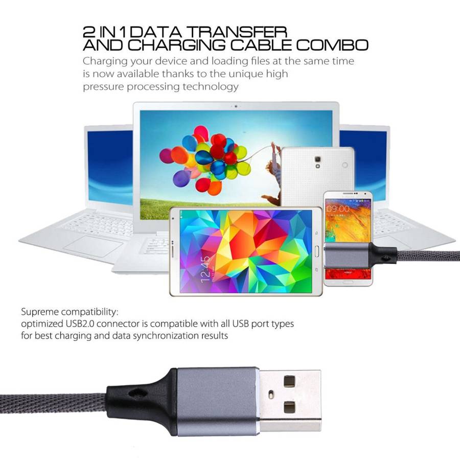 1m 2A Output USB to Micro USB Nylon Weave Style Data Sync Charging Cable