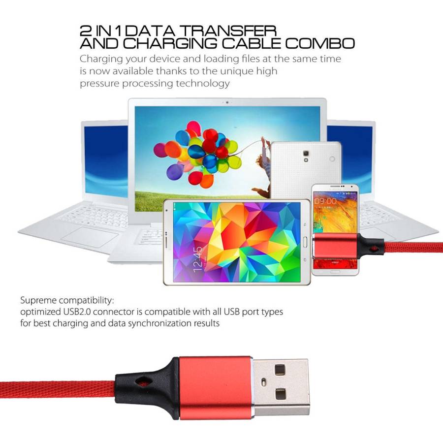 1m 2A Output USB to Micro USB Nylon Weave Style Data Sync Charging Cable
