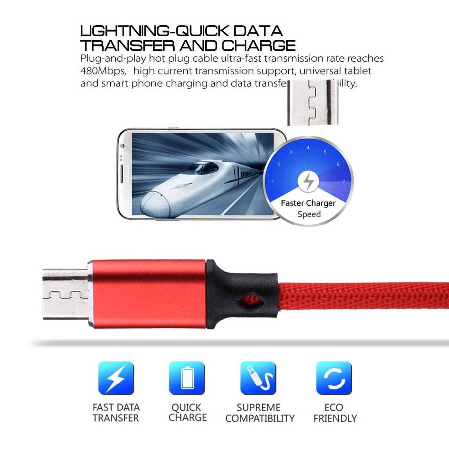 1m 2A Output USB to Micro USB Nylon Weave Style Data Sync Charging Cable
