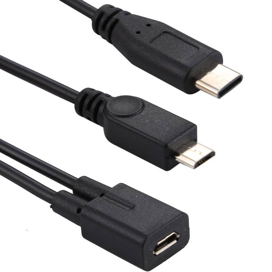 Micro USB Female to USB-C / Type-C Male + Micro USB Male Adapter Y Cable, Total Length: about 30cm