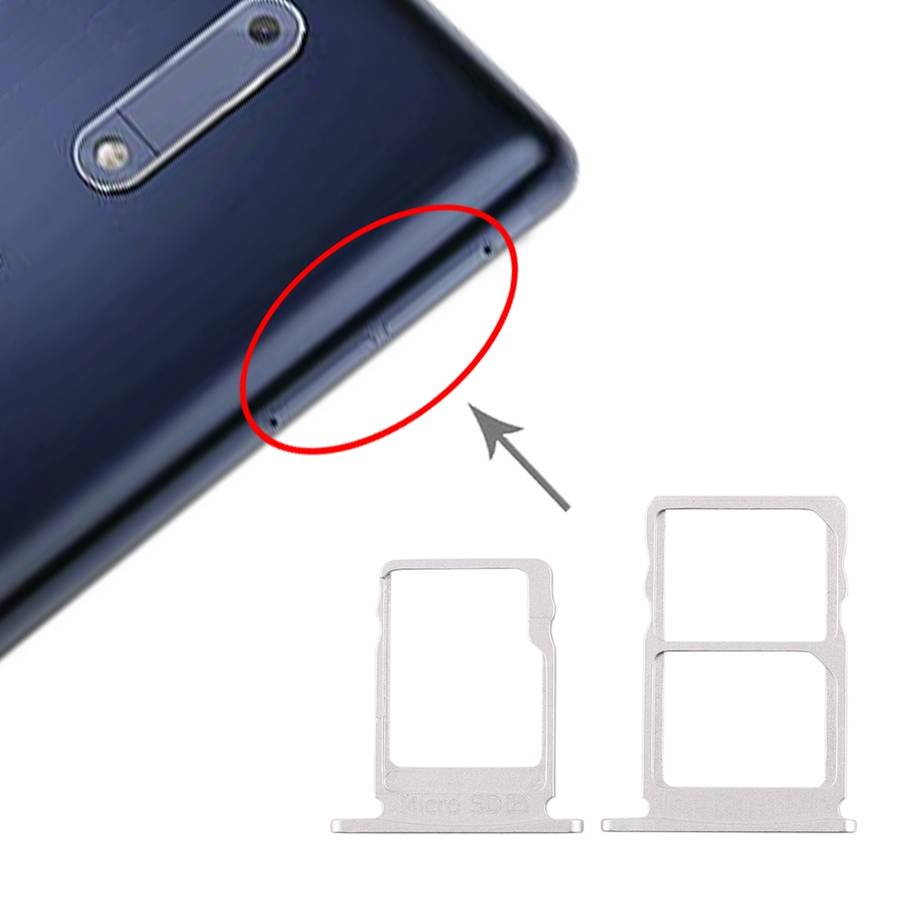 SIM Card Tray + SIM Card Tray + Micro SD Card Tray for Nokia 5 / N5 TA-1024 TA-1027 TA ... (White)