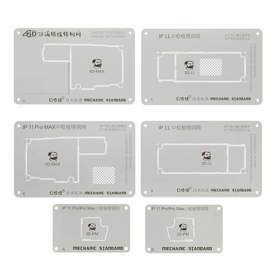 MECHANIC BGA Reballing Stencil 4D Grooved Steel Stencil with Leakproof for iPhone 11 Pro / 11 Pro