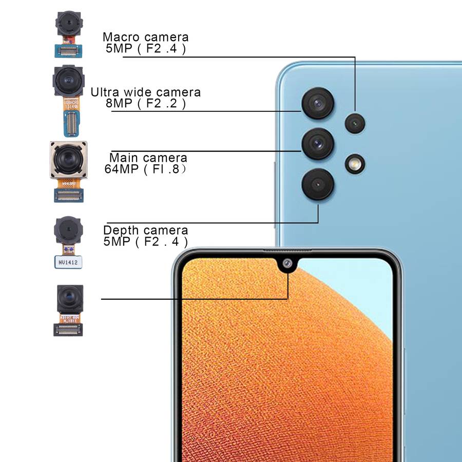 For Samsung Galaxy A32 SM-A325 Original Camera Set (Depth + Macro + Wide + Main Camera + Front Camer