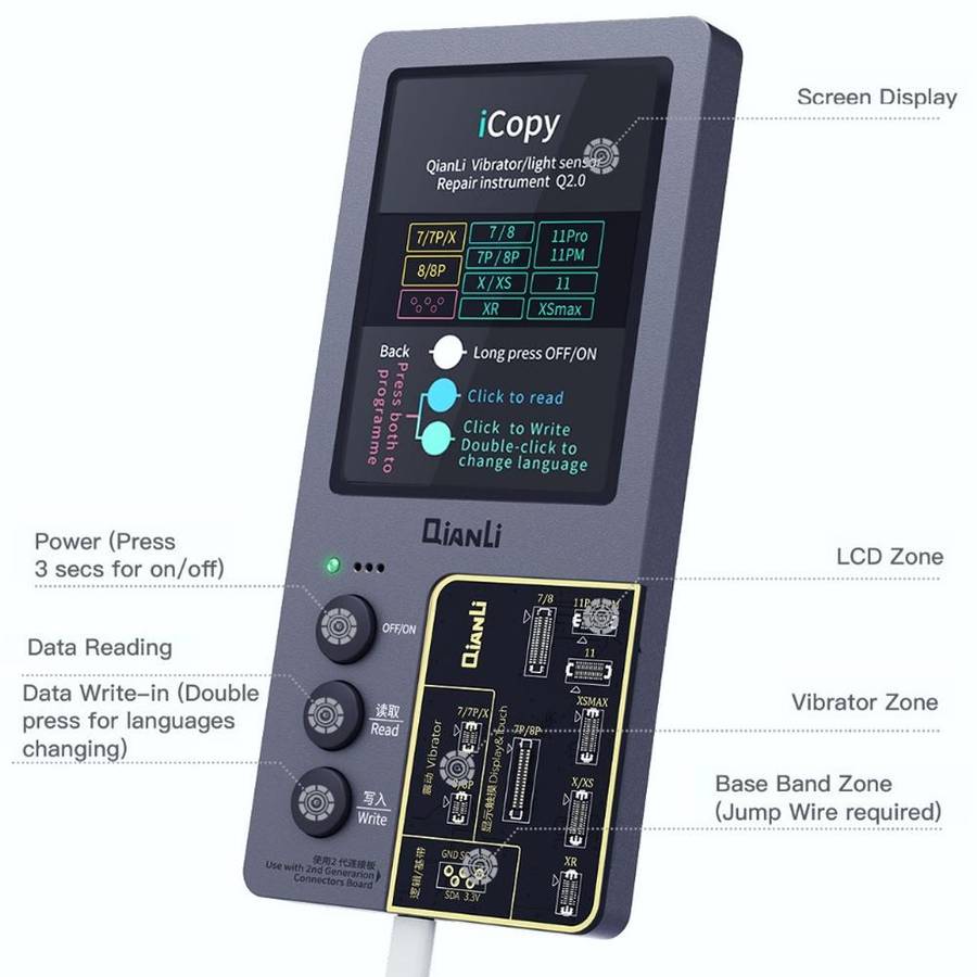 For iPhone 6 - 14 Pro Max 5 in 1 Qianli iCopy Plus 2.2 Repair Detection Programmer Set