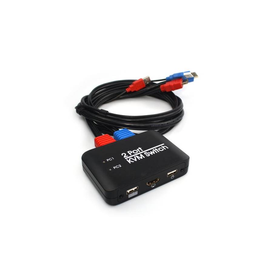 2 Ports USB HDMI KVM Switch Switcher with Cable for Monitor, Keyboard, Mouse, HDMI Switch, Support