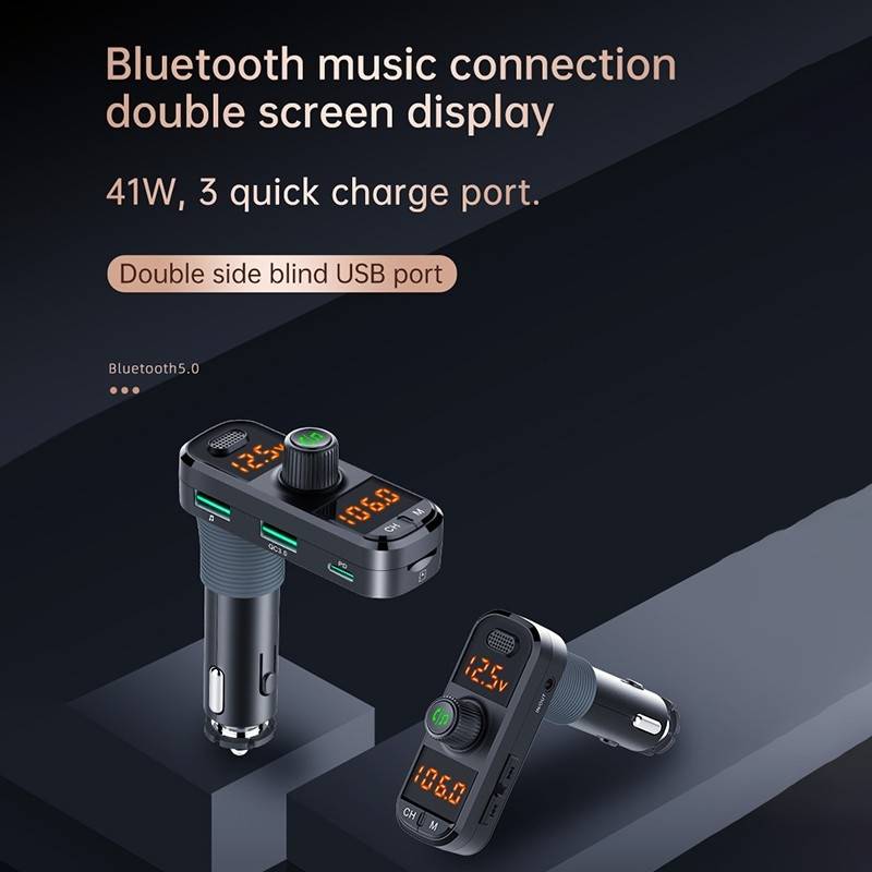 BC70 Car Bluetooth 5.0 FM Transmitter Radio Adapter Dual Display Wireless Handsfree Call MP3 Mu