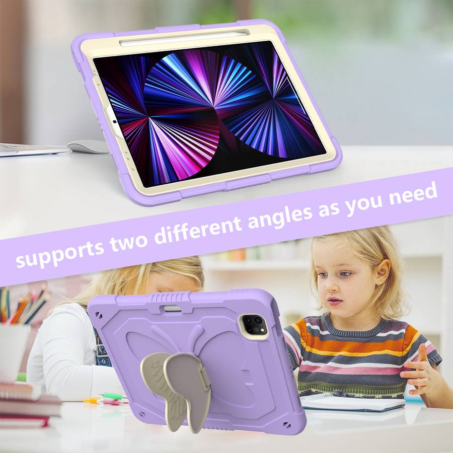 PC + Silicone Anti-drop Tablet Tablet Case with Butterfly Holder & Pen Slo ... (Gream+Raro Purple)