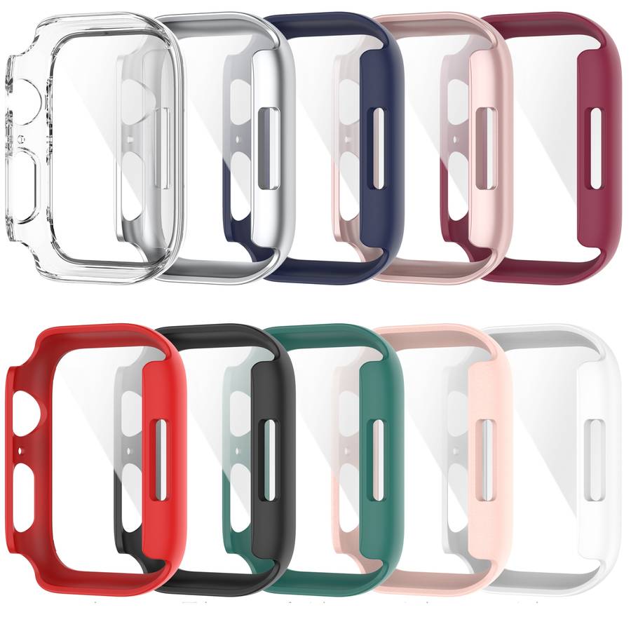 Shockproof PC Protective Case with Tempered Glass Film For Apple Watch Series 9 / 8 / 7 45mm(red)