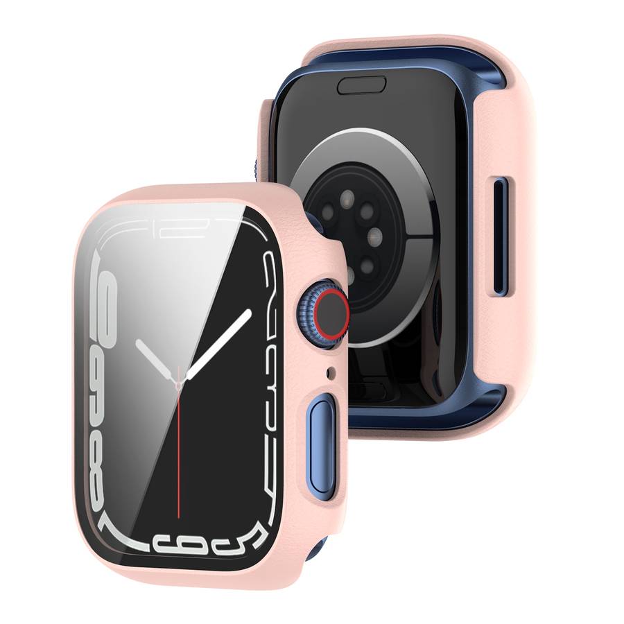Shockproof PC Protective Case with Tempered Glass Film For Apple Watch Series 9 / 8 ... (Silver)