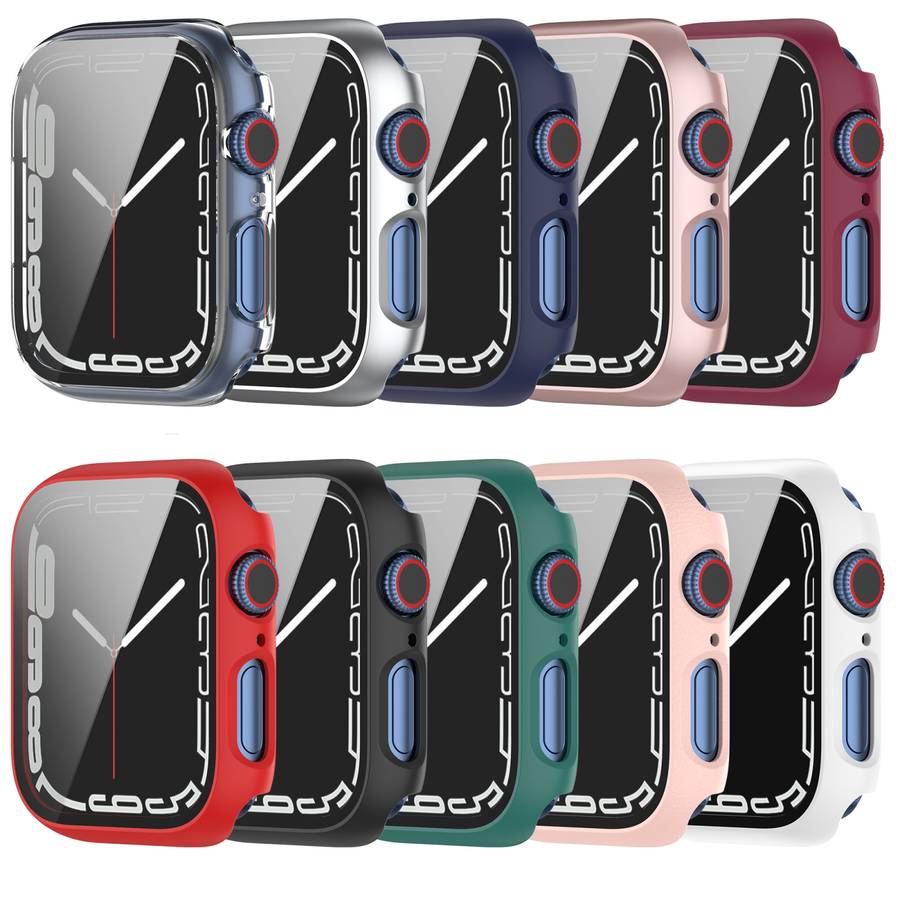 Shockproof PC Protective Case with Tempered Glass Film For Apple Watch Series 9 ... (rose gold)