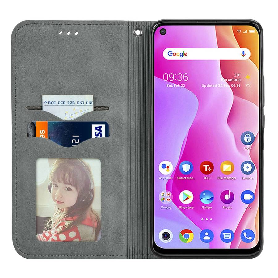 For TCL 10L Retro Skin Feel Magnetic Horizontal Flip Leather Phone Case(Gray)