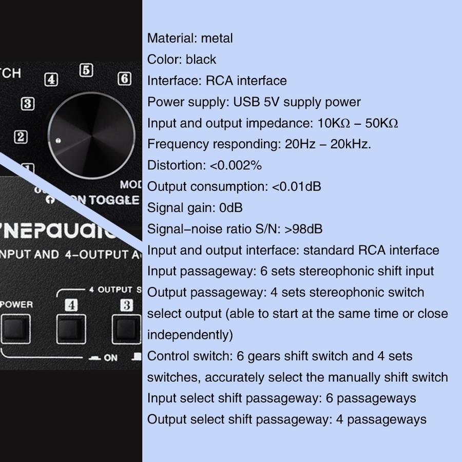 6 In 4 Out RCA Audio Switcher Signal Selector Distribute Device Switch Control