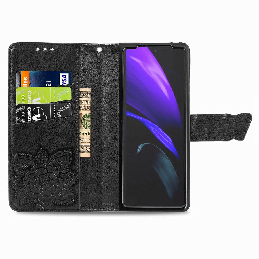 For Samsung Galaxy Z Fold4 Butterfly Love Flower Embossed Horizontal Flip Leather Phon ... (Black)