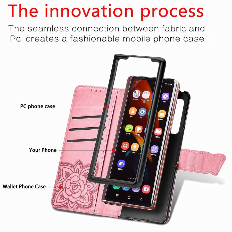 For Samsung Galaxy Z Fold4 Butterfly Love Flower Embossed Horizontal Flip Leather Phone Case(Pink)