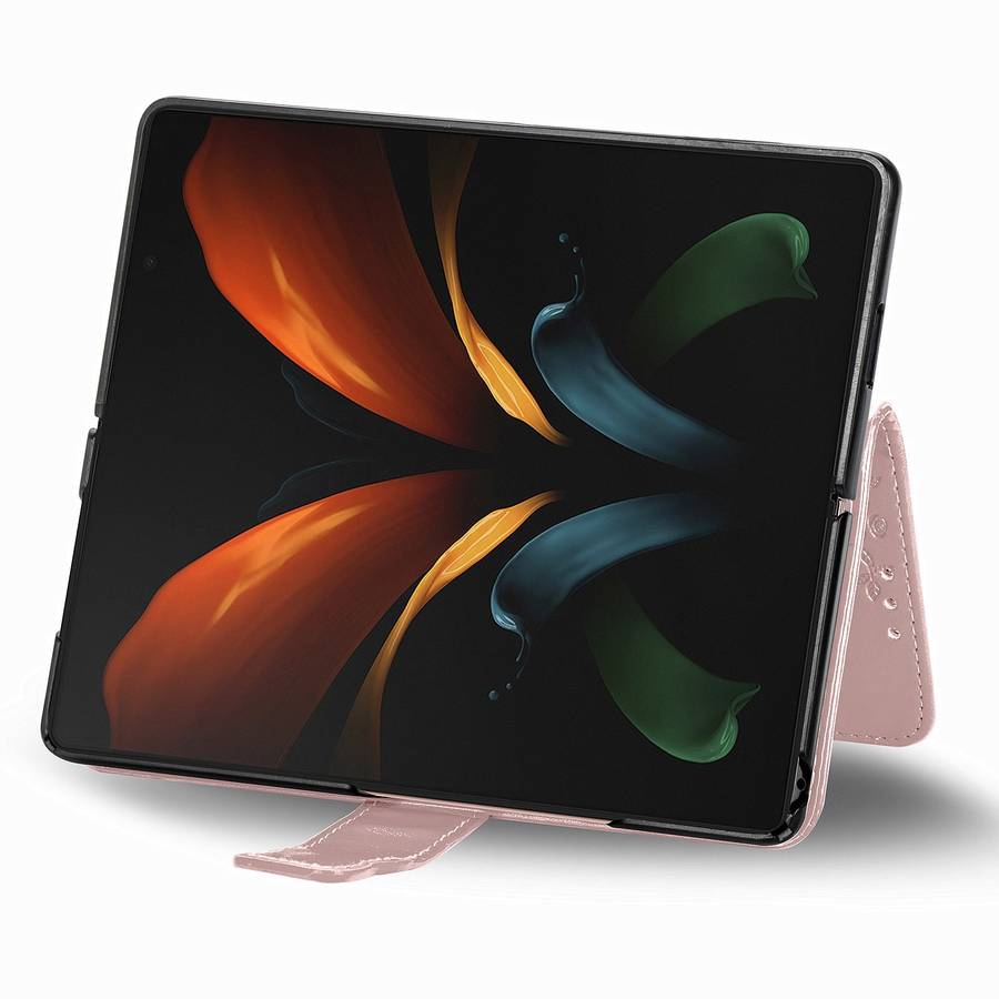 For Samsung Galaxy Z Fold4 Butterfly Love Flower Embossed Horizontal Flip Leather ... (Rose Gold)