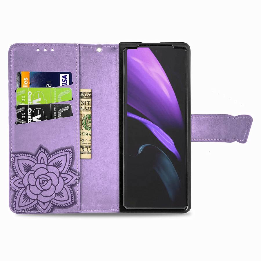 For Samsung Galaxy Z Fold4 Butterfly Love Flower Embossed Horizontal Flip Leath ... (Light Purple)