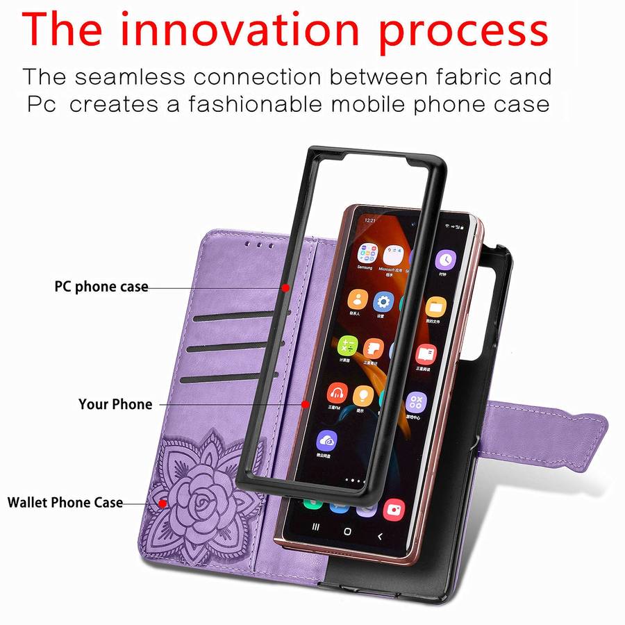 For Samsung Galaxy Z Fold4 Butterfly Love Flower Embossed Horizontal Flip Leath ... (Light Purple)