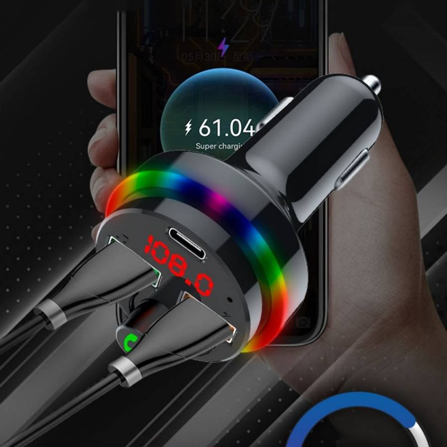 PDF17 Car Bluetooth 5.0 Charger FM Transmitter Type-C Dual USB MP3 Music Player