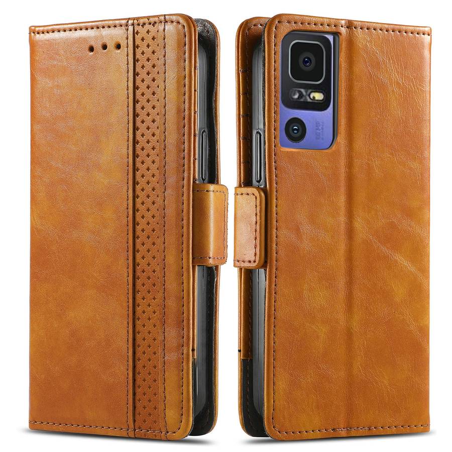 For TCL 40 SE CaseNeo Splicing Dual Magnetic Buckle Leather Phone Case(Khaki)
