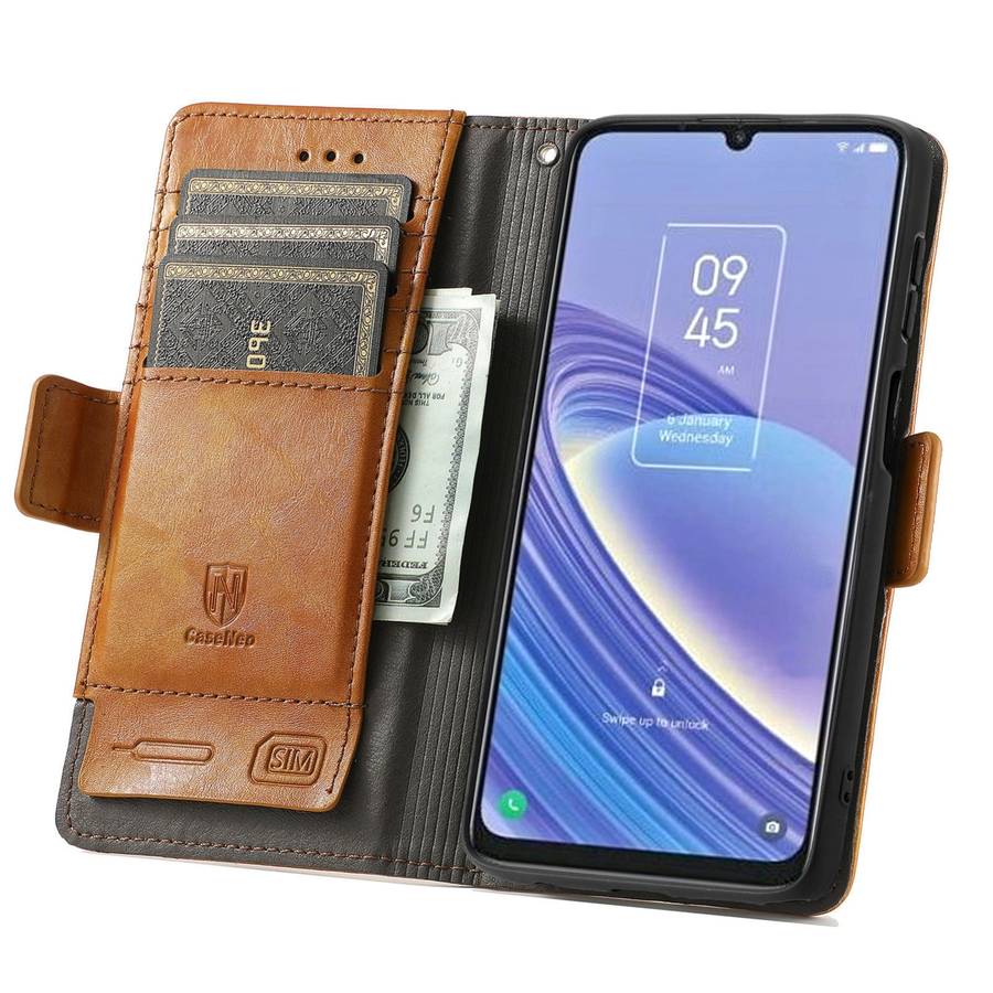 For TCL 40 SE CaseNeo Splicing Dual Magnetic Buckle Leather Phone Case(Khaki)