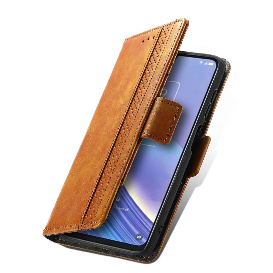 For TCL 40 SE CaseNeo Splicing Dual Magnetic Buckle Leather Phone Case(Khaki)