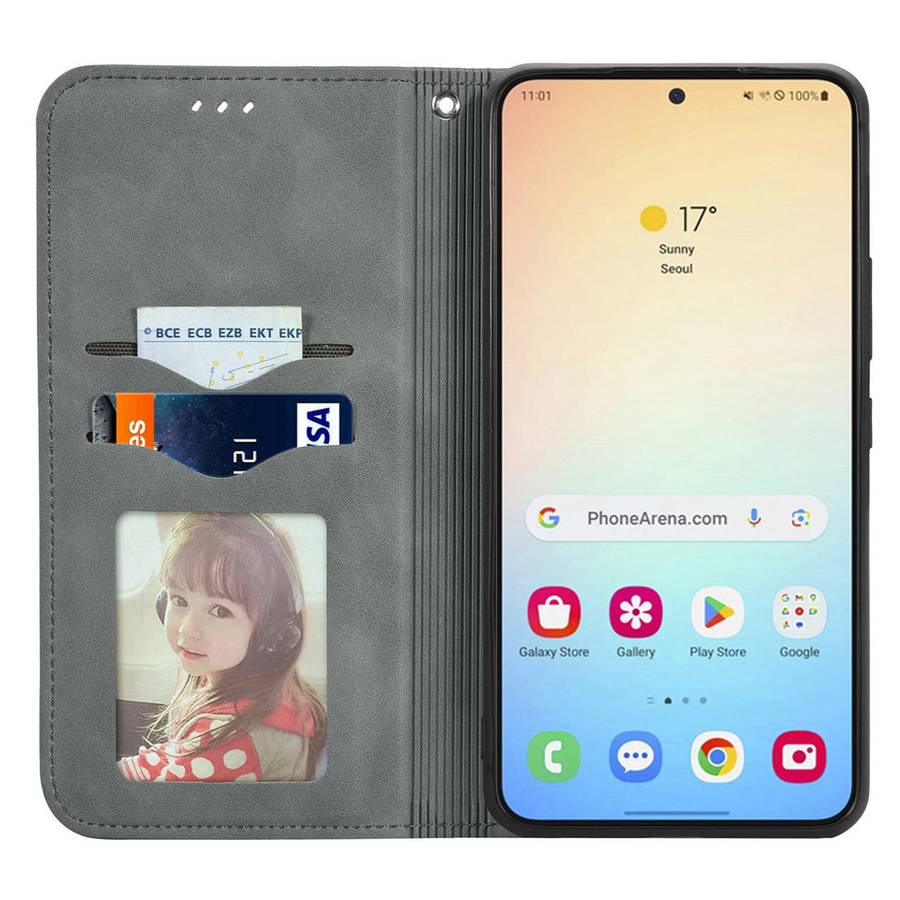 For Samsung Galaxy S25 5G Retro Skin Feel Magnetic Leather Phone Case(Gray)
