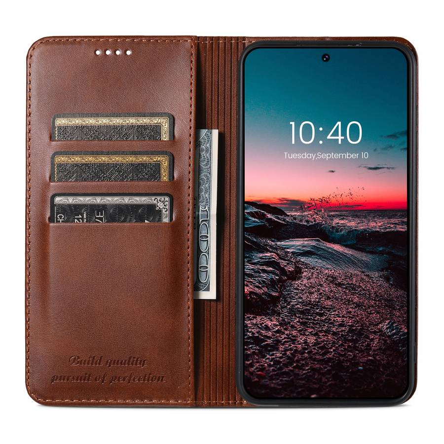 For Samsung Galaxy S23 5G Suteni Calf Texture Horizontal Flip Leather Phone Case(Brown)