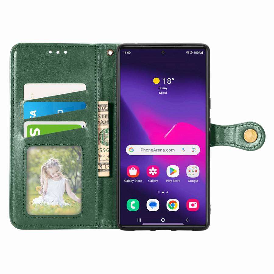 For Samsung Galaxy S24 Ultra 5G Retro Solid Color Buckle Leather Phone Case(Green)