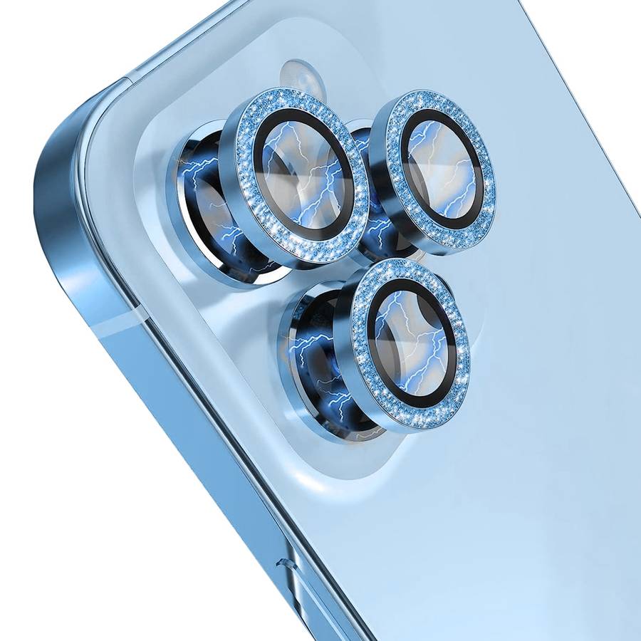 For iPhone 13 Pro / 13 Pro Max NORTHJO Camera Lens Protector Tempered Glass Bling Glitt ... (Blue)