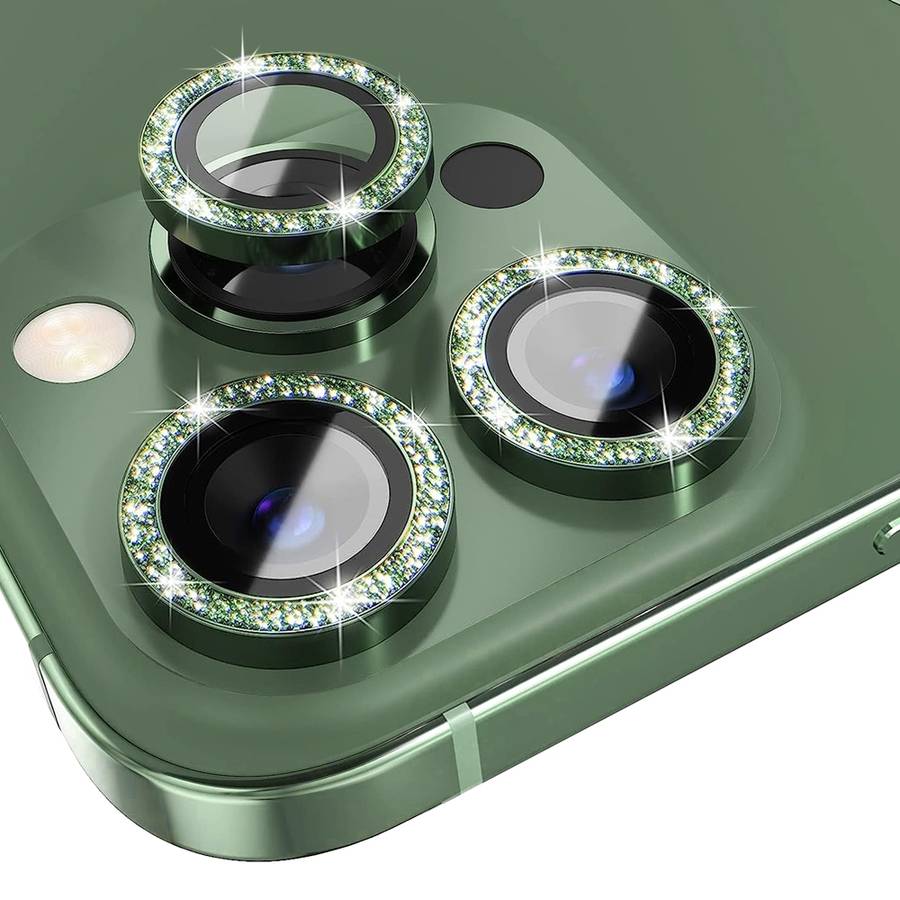 For iPhone 13 Pro / 13 Pro Max NORTHJO Camera Lens Protector Tempered Glass Bling Glit ... (Green)