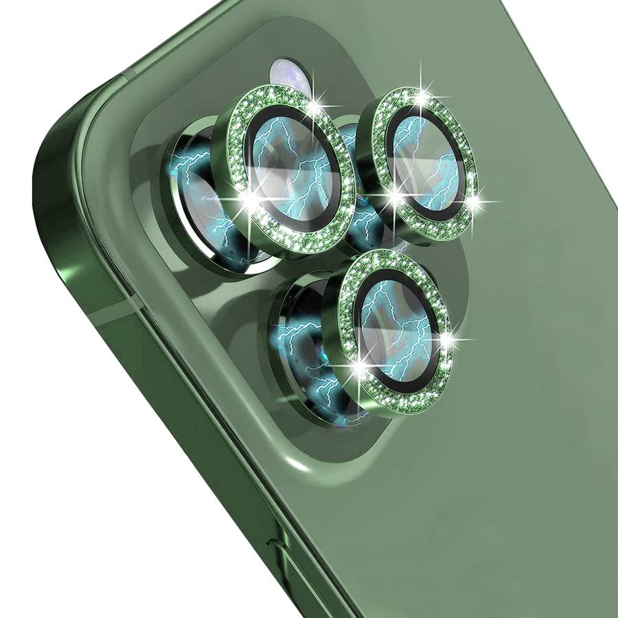 For iPhone 13 Pro / 13 Pro Max NORTHJO Camera Lens Protector Tempered Glass Bling Glit ... (Green)