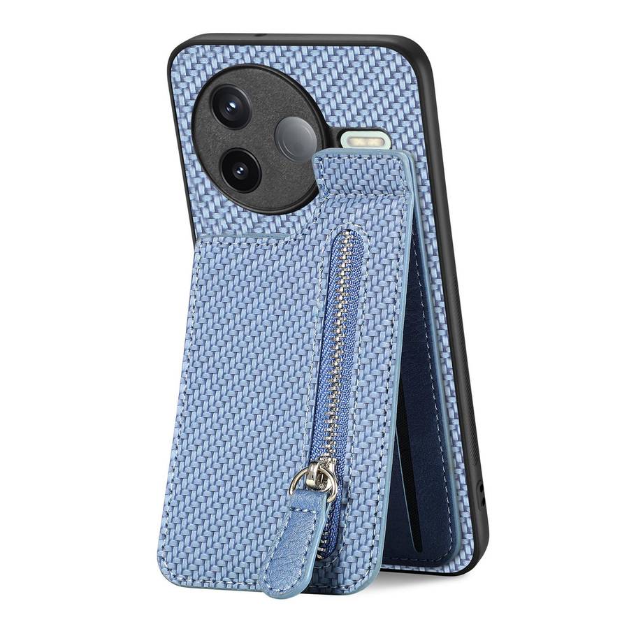 For Redmi K80 / Poco F7 Pro Carbon Fiber Vertical Flip Zipper Phone Case(Blue)