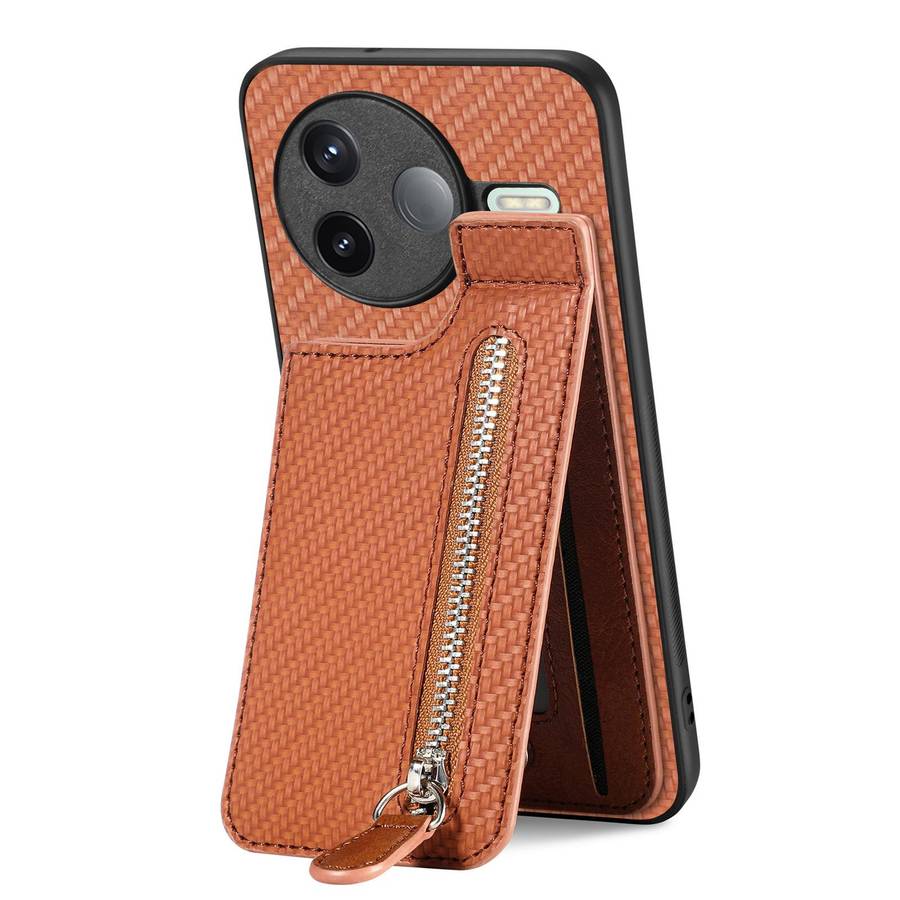 For Redmi K80 / Poco F7 Pro Carbon Fiber Vertical Flip Zipper Phone Case(Brown)