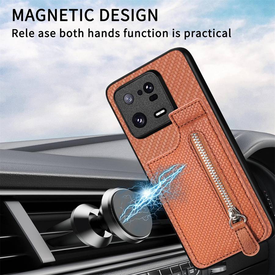 For Redmi K80 / Poco F7 Pro Carbon Fiber Vertical Flip Zipper Phone Case(Khaki)