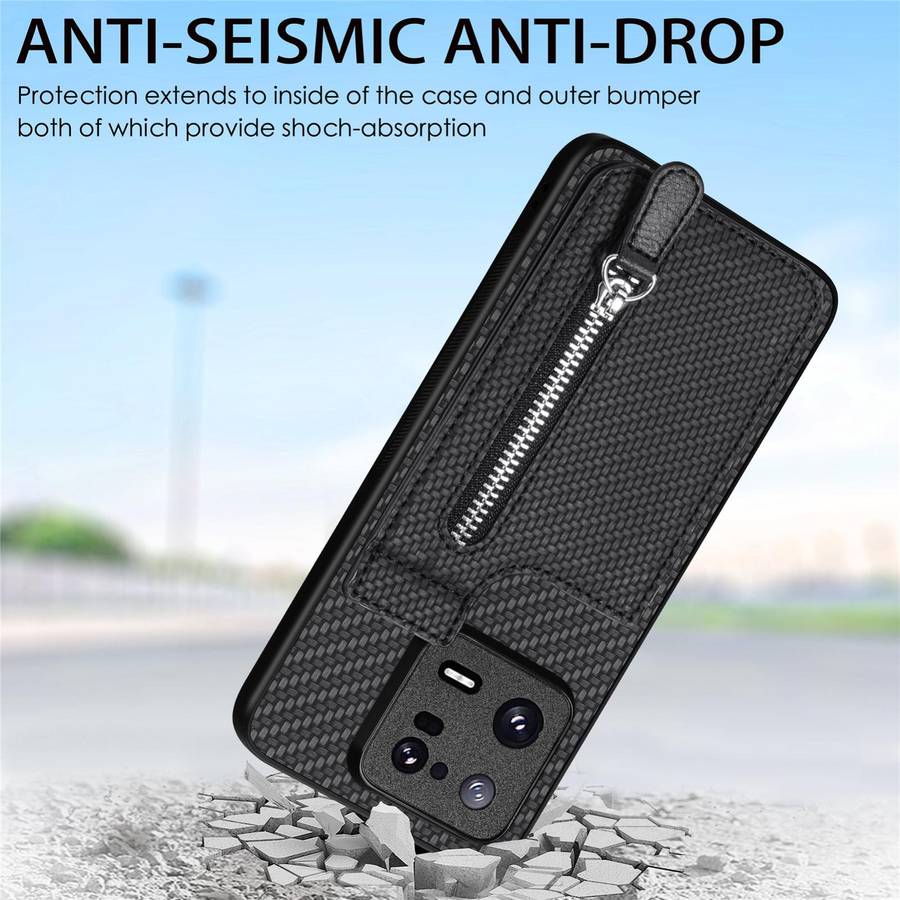 For Redmi K80 / Poco F7 Pro Carbon Fiber Vertical Flip Zipper Phone Case(Khaki)