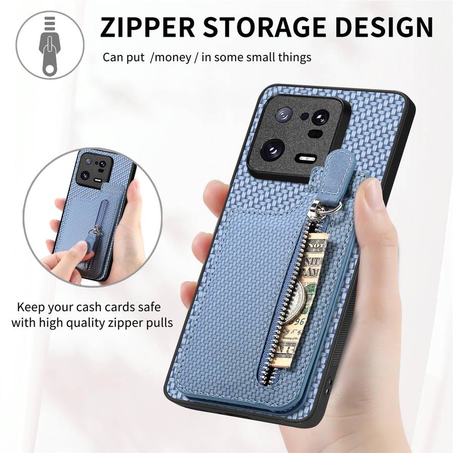 For Redmi K80 / Poco F7 Pro Carbon Fiber Vertical Flip Zipper Phone Case(Khaki)