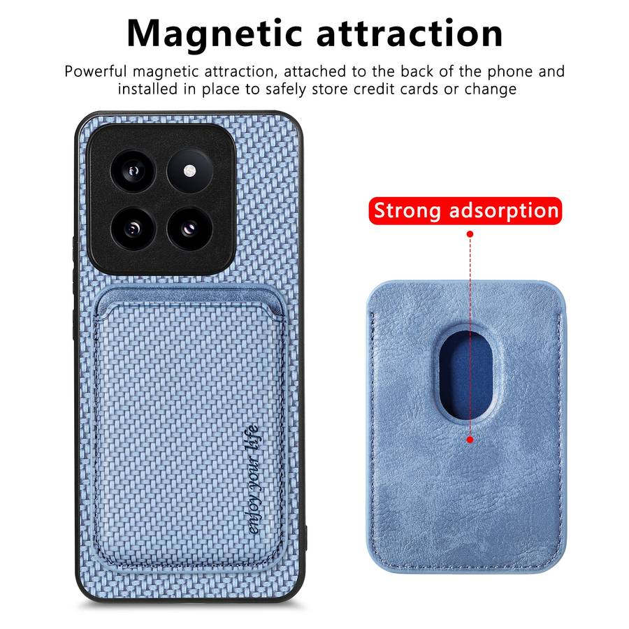 For Xiaomi 14 Pro Carbon Fiber Leather Card Magnetic Phone Case(Blue)